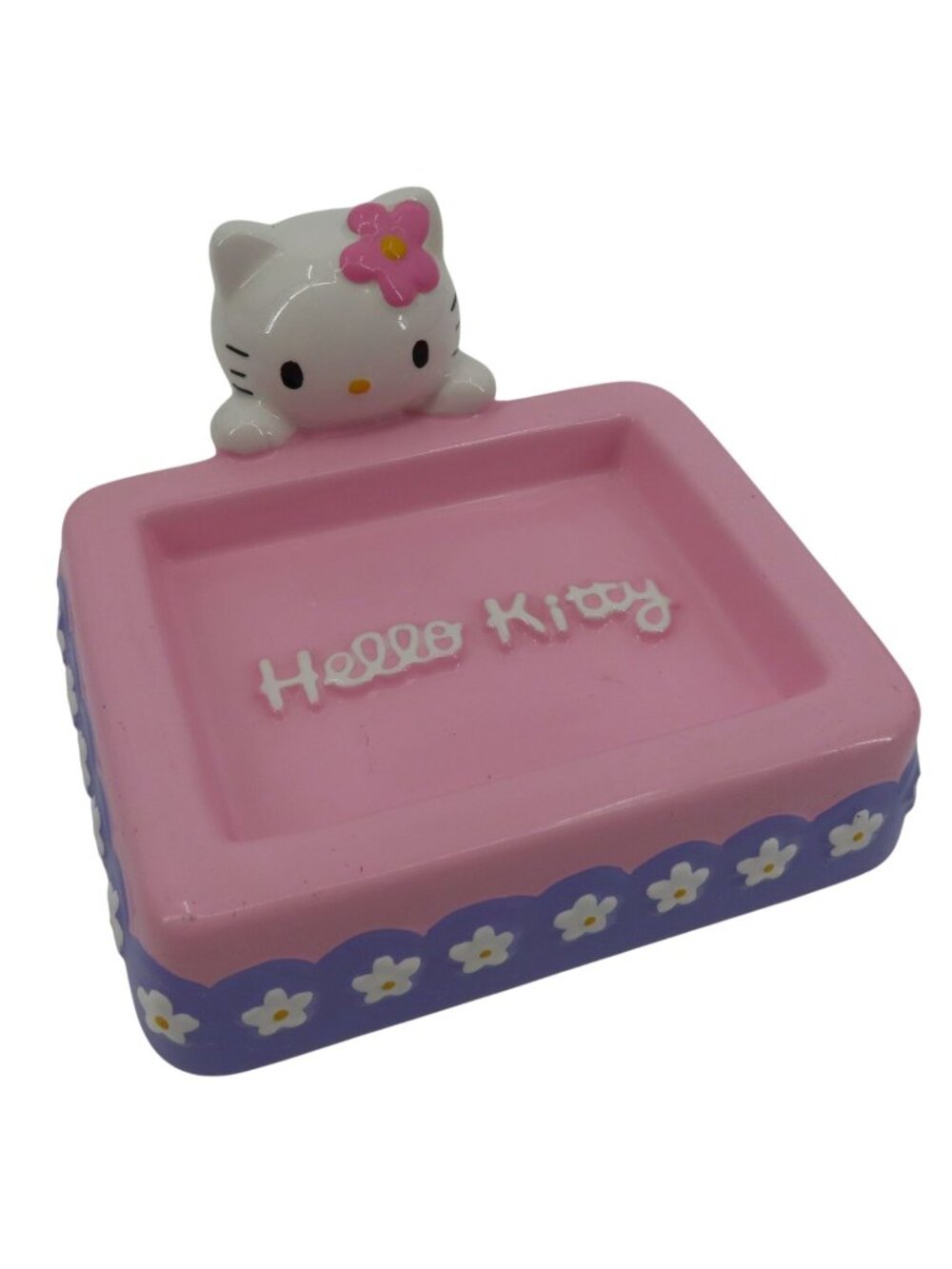 Sanrio Hello Kitty 2000 Y2K Ceramic Soap Dish Pink Purple Daisy Flower Bathroom